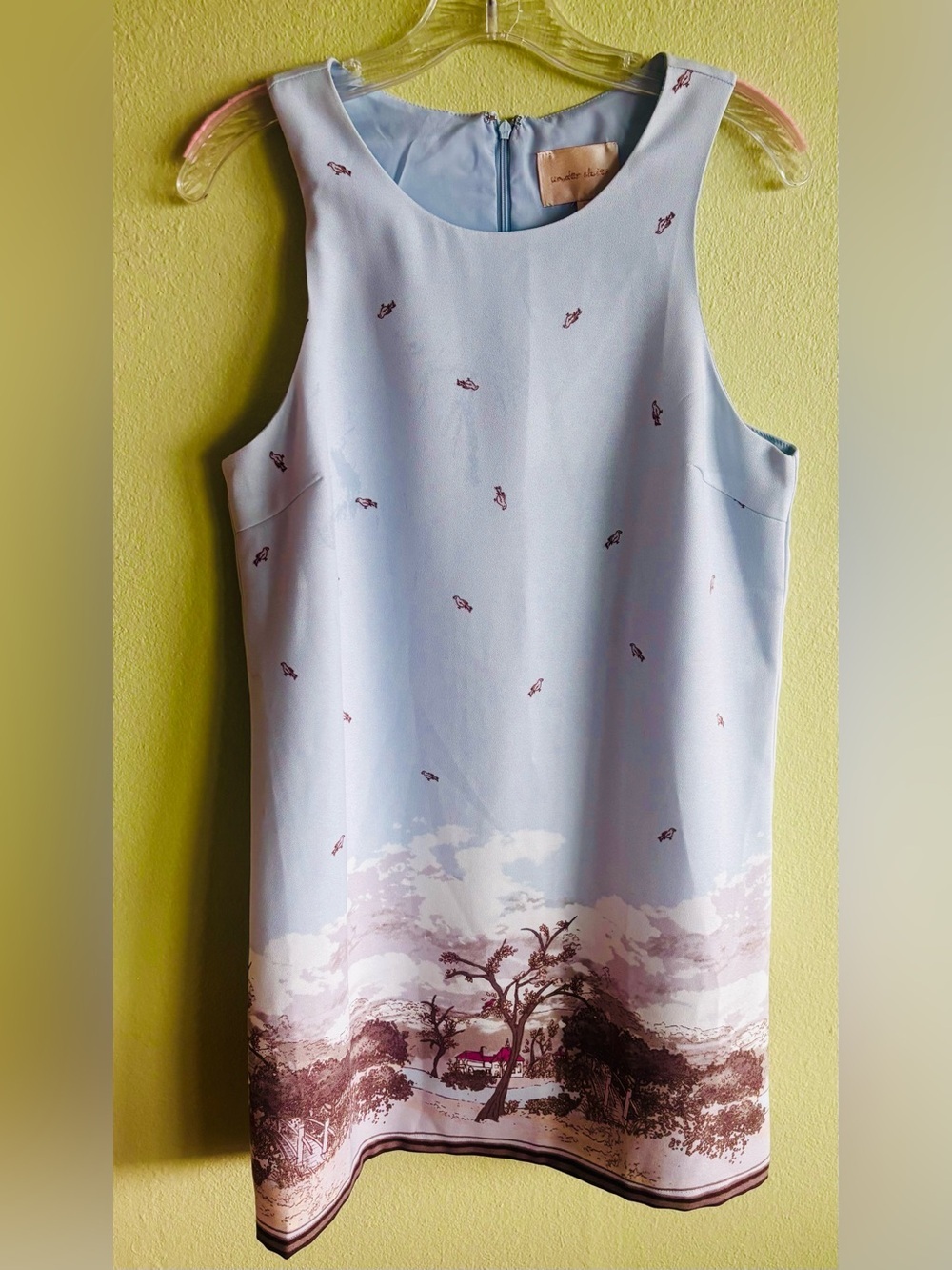 NWT Under Skies Blue Farmhouse Bird Short Sheath Dress Size: Medium